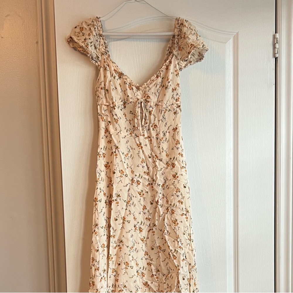 Reformation Floral High Low Dress in Cream